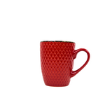 Crossed Grace: Red Ceramic Mug with Modern Pattern