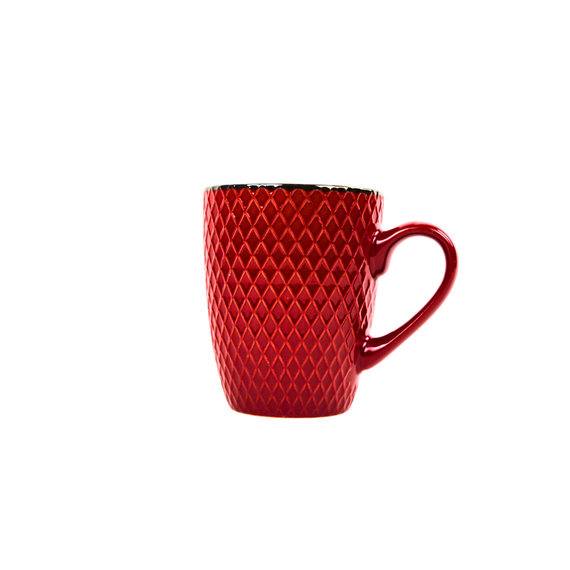 Crossed Grace: Red Ceramic Mug with Modern Pattern