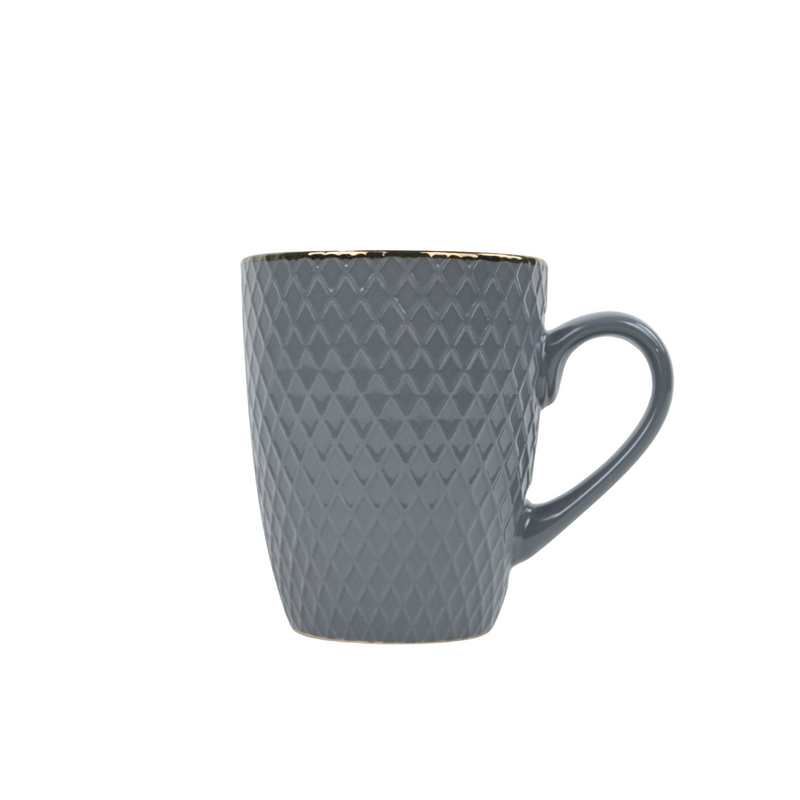 Dark Grey Ceramic Mug with Elegant Cross Pattern